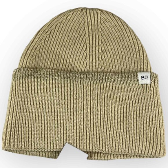 BP Nordstrom Women’s Oversized Cuff Beanie Hat - Ribbed Biscotti Tan Beige - Picture 2 of 6